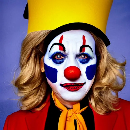 Image similar to portrait of marine lepen as a clown, symmetrical, nikon 3 5 mm photography, ultrarealistic