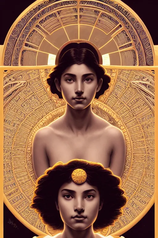 Prompt: symmetry!!!! intensely intricate tintype fan art of full frontal pose of a young sun goddess, protagonist, overtaking a young moon god, antagonist, intricate, elegant, highly detailed, my rendition, digital painting, artstation, concept art, smooth, sharp focus, illustration, art by artgerm and greg rutkowski and alphonse mucha