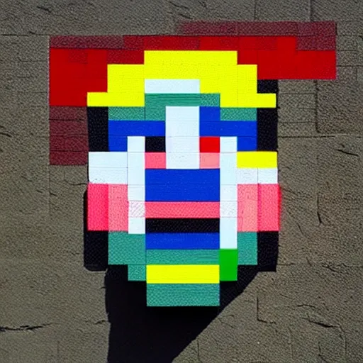 Image similar to a man's face made of pixel blocks blown into the wind