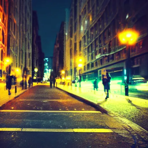 Image similar to beautiful city street at night, bokeh, trending on Artstation