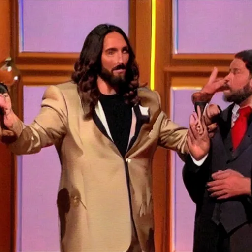 Prompt: jesus turning water into wine on America's got talent