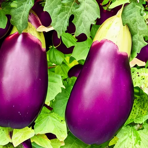 Prompt: a ornate detailed red and purple glowing eggplant, an eggplant fruit still on the vine