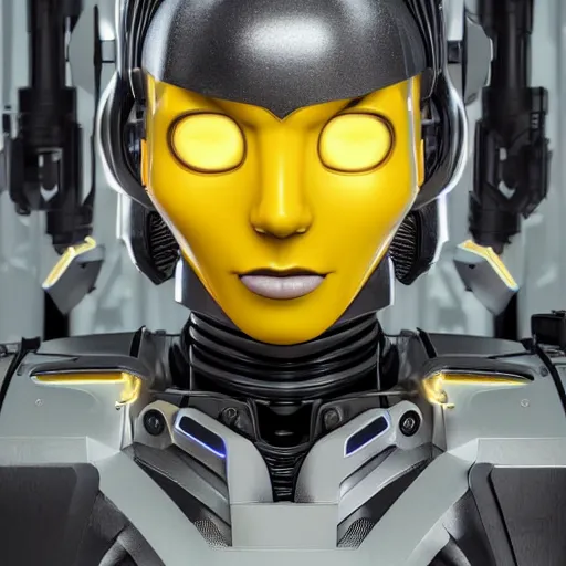 Prompt: still photo of a yellow robot, highly detailed, photorealistic portrait, bright studio setting, studio lighting, crisp quality and light reflections, unreal engine 5 quality render,