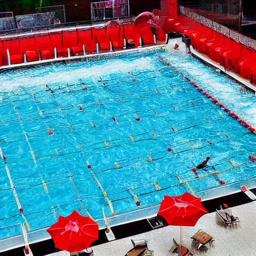 Prompt: coca cola swimming pool with black water, award winning photograph