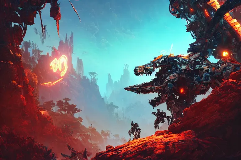 Image similar to ravager machine mecanical creature robot of horizon forbidden west horizon zero dawn bioluminiscence global illumination ray tracing hdr fanart arstation by ian pesty and alena aenami artworks in 4 k