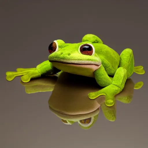 Image similar to a cute fuzzy frog plushy, studio lighting, 4K photograph