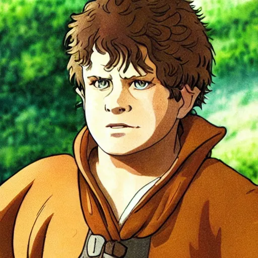 Image similar to samwise gamgee from the anime lord of the rings (1986), studio ghibli, very detailed, realistic