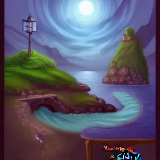 Image similar to art of cozy island for text rpg in medieval setting with magic in discord