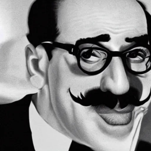 Prompt: Groucho Marx as Agent 47 in 'Hitman'