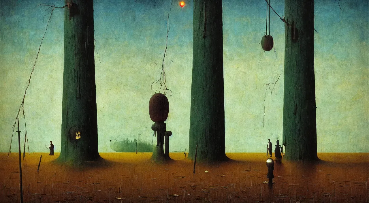 Image similar to single flooded wooden pole, very coherent and colorful high contrast masterpiece by franz sedlacek hieronymus bosch dean ellis simon stalenhag rene magritte gediminas pranckevicius, dark shadows, sunny day, hard lighting