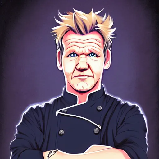 Image similar to portrait of gordon ramsay, anime fantasy illustration by tomoyuki yamasaki, kyoto studio, madhouse, ufotable, comixwave films, trending on artstation