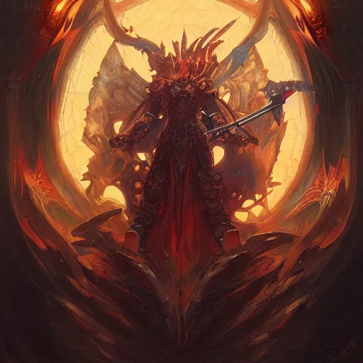 Image similar to Final boss of the Fromsoft games, fiery, D&D, fantasy, highly detailed, digital painting, artstation, smooth, sharp focus, illustration, art by artgerm and greg rutkowski and alphonse mucha