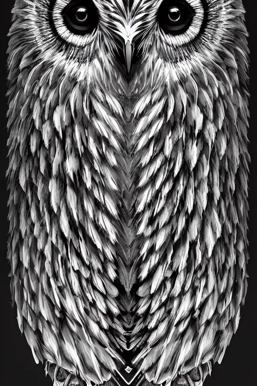 Prompt: an owl made from bones, symmetrical, digital art, sharp focus, trending on art station