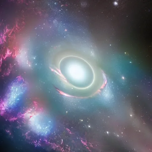 Image similar to galaxy + black hole + hyper real + unreal engine 5 + view from space + beautiful lighting + post processing + 4k