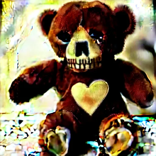 Prompt: teddy bear but with bloody skull face