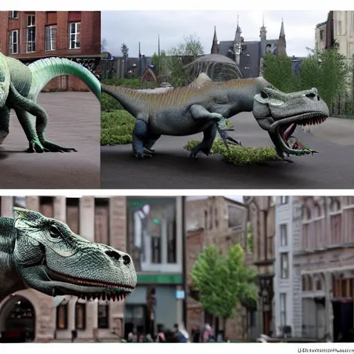 Prompt: dinosaurus in Kortrijk, photorealistic