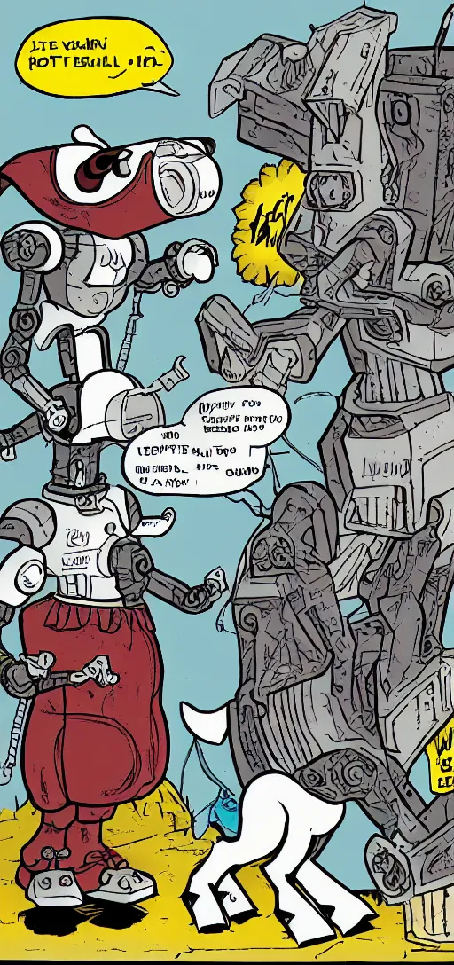 Image similar to evil robotic goat, comics, by alan rabinowitz