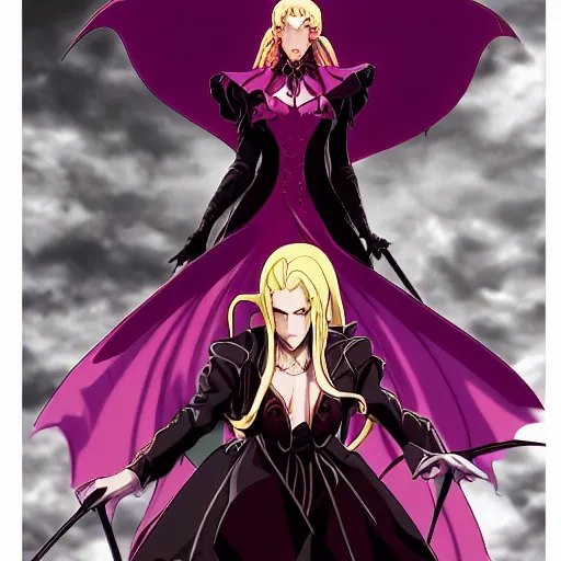 Image similar to Shalltear from Overlord, style by Hellsing Ultimate, raphael lacoste, alex ross, vampire