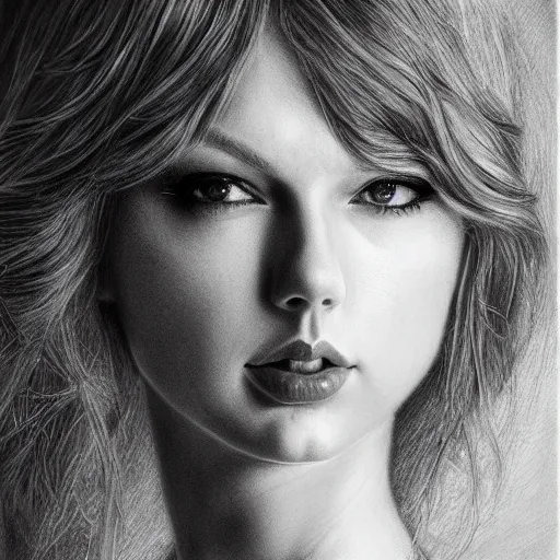 Image similar to pencil art, detailed portrait of taylor swift, intricate, hyper detailed, realistic, oil painting, by yoshitaka amano, cinematic lighting