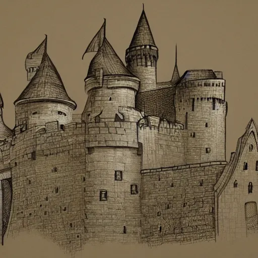 Prompt: A medieval castle, Line, sketch, detailed