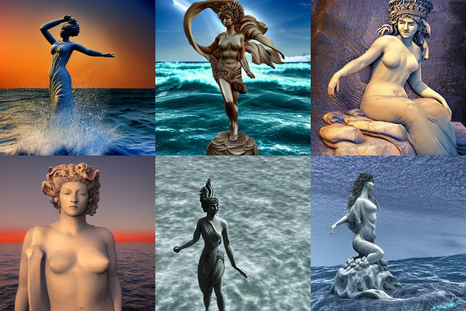 Prompt: goddess of the waves, 3d, photrealistic