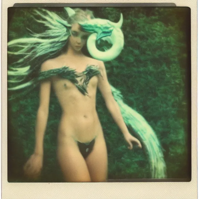 Image similar to mythical creature, vintage polaroid