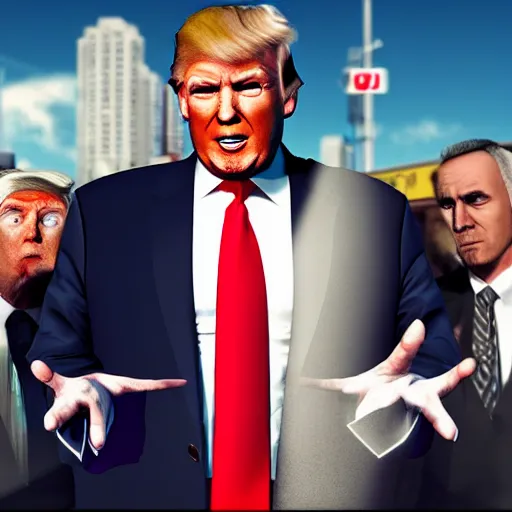 Prompt: donald trump as a GTA style character on a loading screen, 4k, high detail, high-resolution photograph, professional photography, ultra-detail