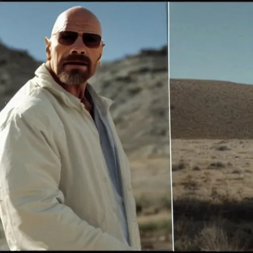 Image similar to Walter white working with Dwayne the rock johnson