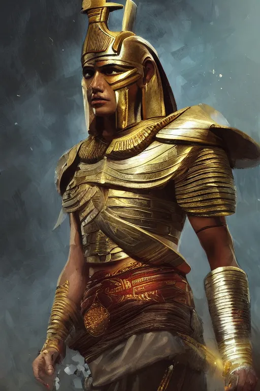 Image similar to egyptian warrior, portrait, powerfull, intricate, elegant, volumetric lighting, digital painting, highly detailed, artstation, sharp focus, illustration, ruan jia