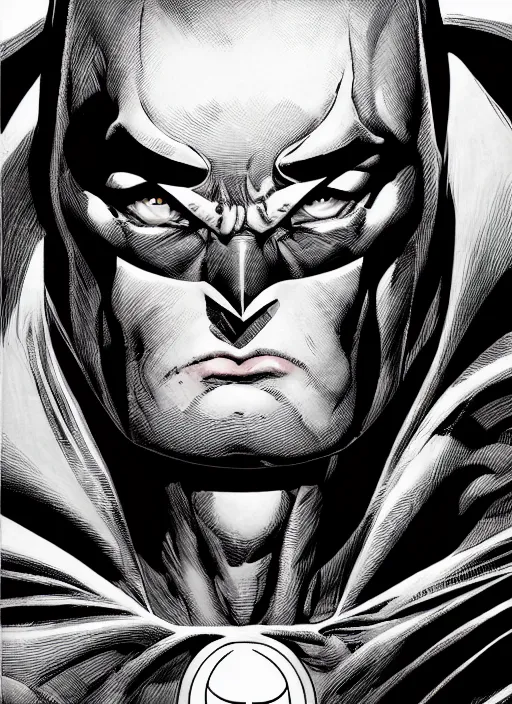 Image similar to portrait of the batman, black and white, by jim lee!