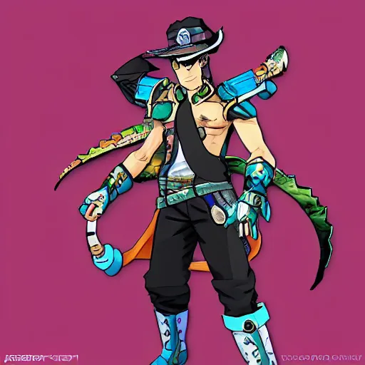 Image similar to jotaro kujo in the style of horizon zero dawn