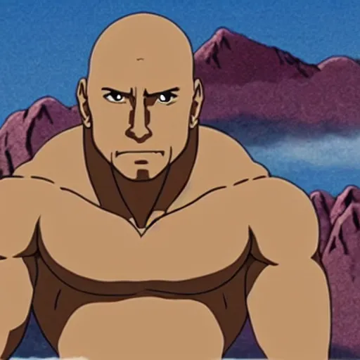 Image similar to Dwayne Johnson in anime, by studio ghibli