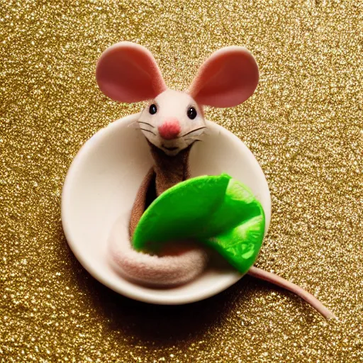 Image similar to macro photo of a mouse in a miniature fancy restaurant