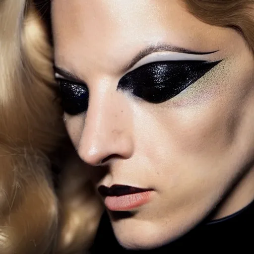Image similar to a beautiful portrait of young flavia lucini as femme fatale bond villain, highly detailed, in the style of cinematic, getty images, milan fashion week backstage, makeup by pat mcgrath, greg rutkowski