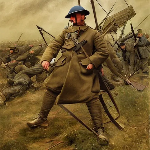 Prompt: a beautiful extremely complex painting of a man in ww 1 fighting digital painting