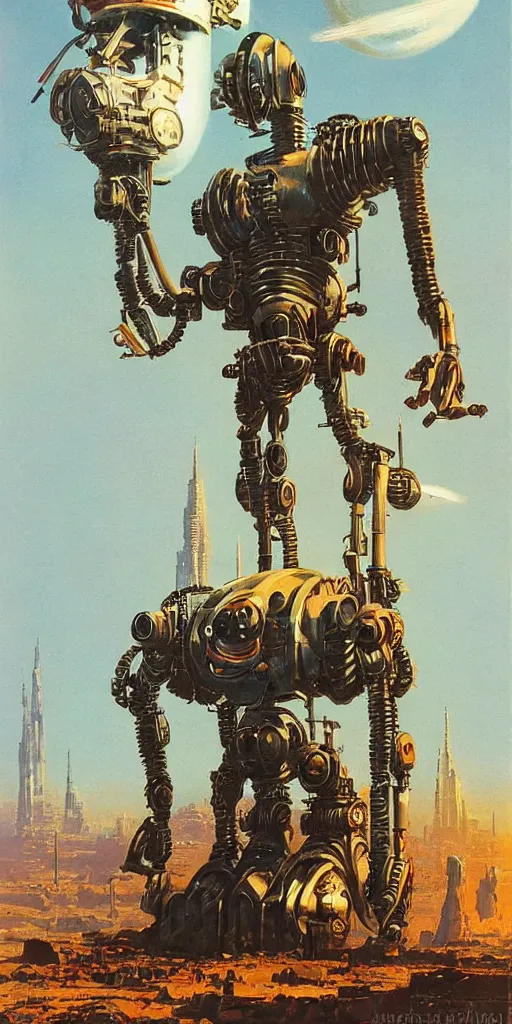 Image similar to A retro futuristic robot by Isaac Aasimov, Bruce Pennington and James Gurney