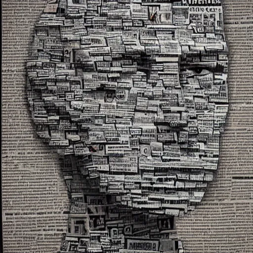 Image similar to the silhouette of a person made of newspapers clippings, digital art, amazing quality, very detailed, trending on artstation