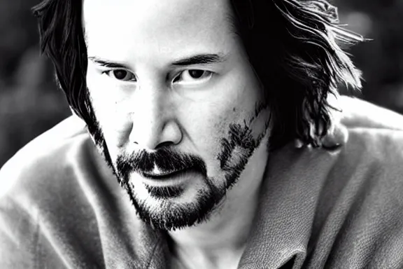 Image similar to “ very very intricate photorealistic photo of keanu reeves sitting on a bench, detailed natural lighting, award - winning crisp details ”