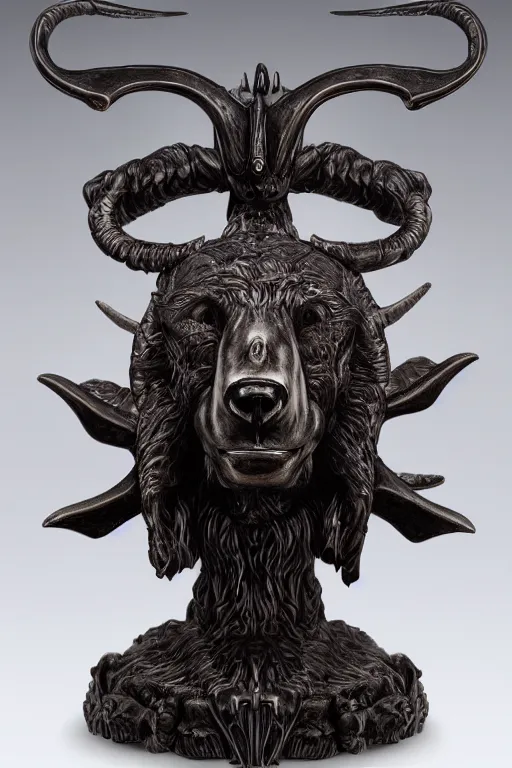 Image similar to sideview waist up portrait of bear baphomet made with porcelain by jeff easley and peter elson, beautiful eyes and face, symmetry face, galaxy, gothic, surreal, dread, highly detailed, intricate complexity, epic composition, magical atmosphere, masterpiece, award winning, trending on artstation