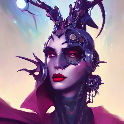 Prompt: a portrait of a beautiful demonic cybernetic duchess of hell, cyberpunk concept art by pete mohrbacher and guweiz and wlop and artgerm and josan gonzales and syd mead, digital art, artstation, deviantart, pinterest, unreal engine, sharp focus, 4 k uhd image