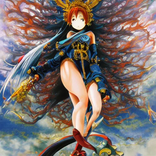 Prompt: oil painting of anime god by yoshitaka amano + akihito yoshida