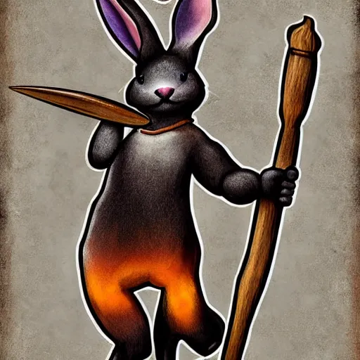 Image similar to blacksmith rabbit fursona detailed fire smoke anvil hammer photograph