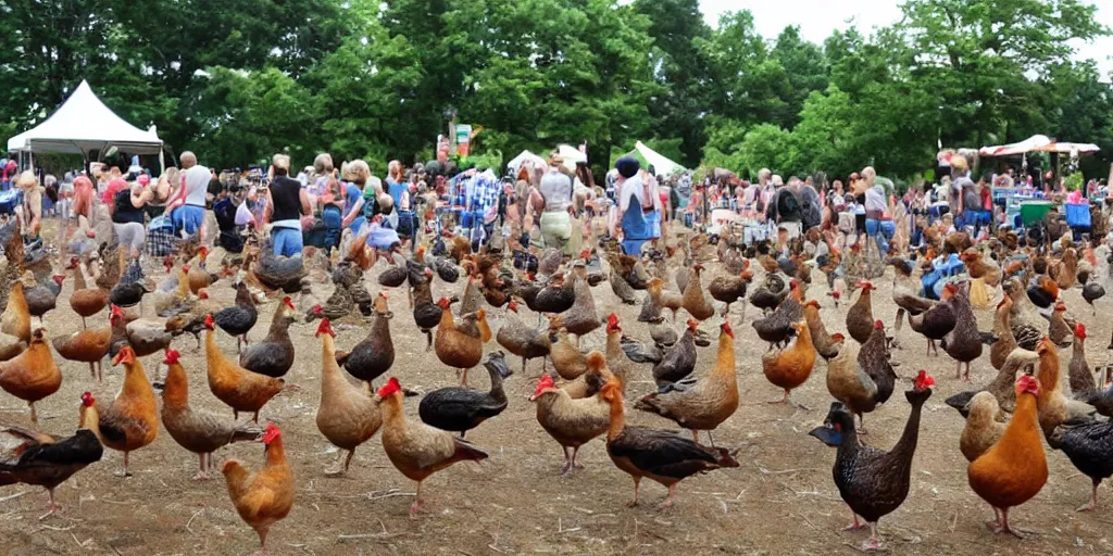 Image similar to summer music festival full of fowl. no humans. tex fowl