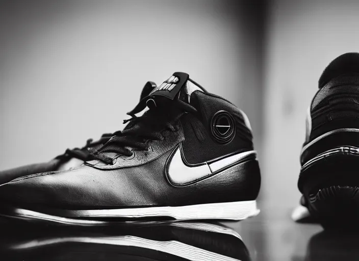 Image similar to product still of Darth Vader signature Nikes, 85mm f1.8