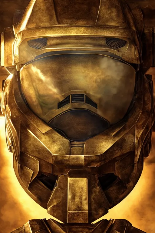 Image similar to robot ninja mask helmet halo master chief radiating a glowing aura global illumination ray tracing hdr fanart arstation by ian pesty and katarzyna da „ bek - chmiel