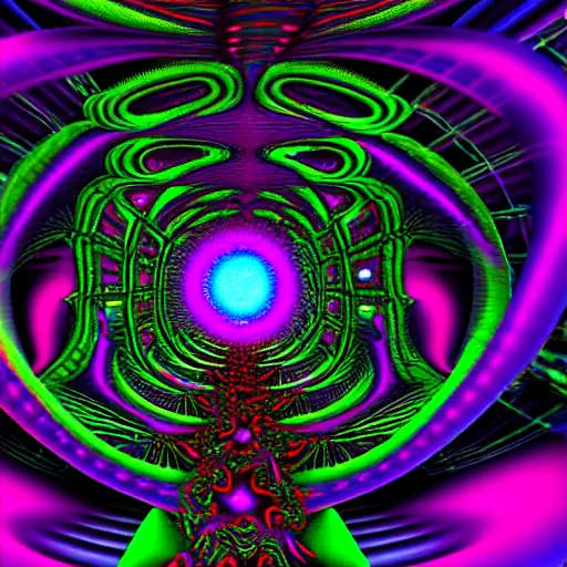 Image similar to 3 d rendering of the vast pulsating fractal portal at the psychedelic event horizon directed by col price, trending on artstation