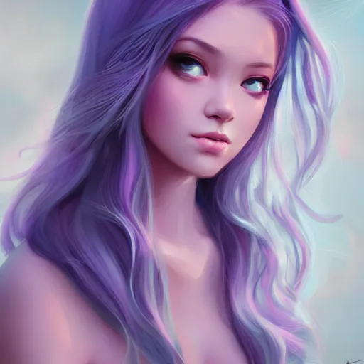 Prompt: teen girl, lavender hair, gorgeous, amazing, elegant, intricate, highly detailed, digital painting, artstation, concept art, sharp focus, illustration, art by Ross tran