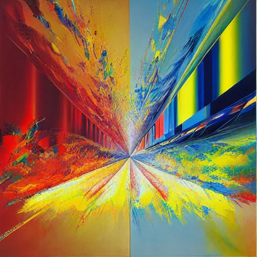 Image similar to abstract art representing momentum, oil painting by john berkey and gabriel dawe, masterwork