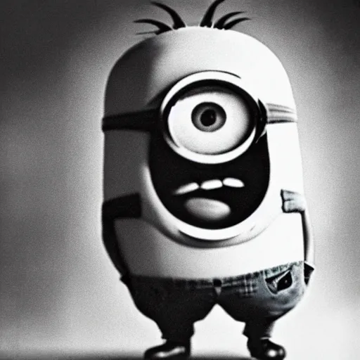 Image similar to old creepy black and white photograph of a minion