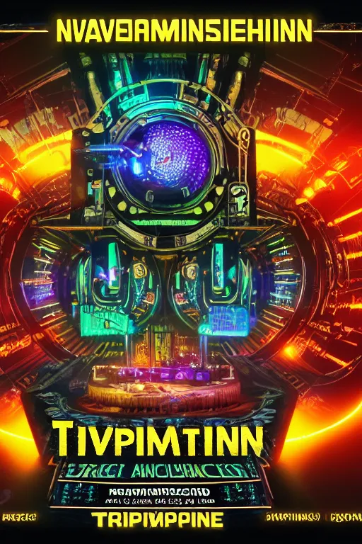 Image similar to a concert poster, bandname is tripmachine, tourname is